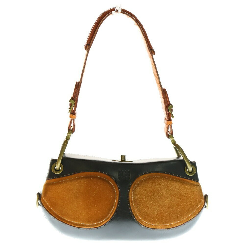 LOEWE Anagram Turnlock Hobo Shoulder Bag Handbag Black Orange Suede - Picture 1 of 6